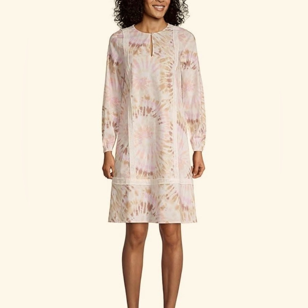 Land End- Split-Neck Drop Waist Tie-Dye Long Sleeve Dress. Size M